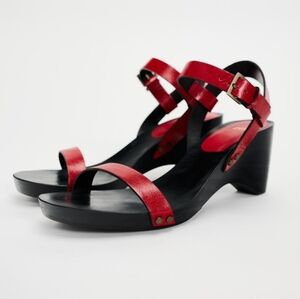 Zara-Wood Heeled Leather Sandals. Size/37.